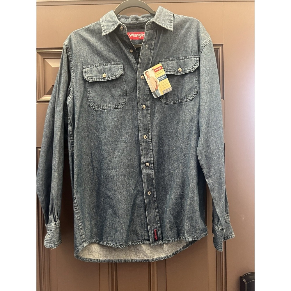 Wrangler Double Pocket Woven Generous Cut Denim Blue Jean Shirt Small‎ NWT